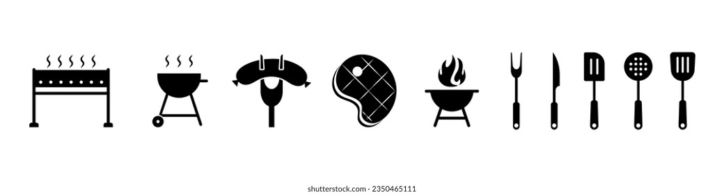 Barbecue and Grill - collection of vector icons. Tools for Barbecue.