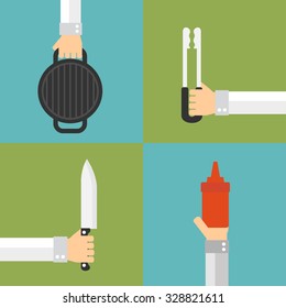 Barbecue and grill concept vector design  flat set