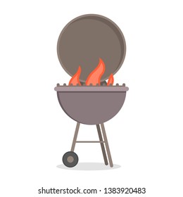 Barbecue grill for cooking delicious meat. BBQ party with hot tasty food. Beef or pork. Isolated flat vector illustration