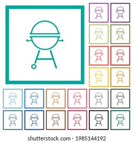 Barbecue grill with cover flat color icons with quadrant frames on white background