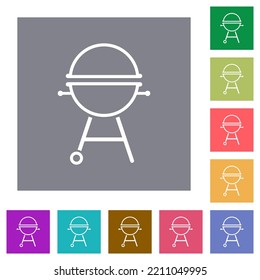 Barbecue grill with cover outline flat icons on simple color square backgrounds