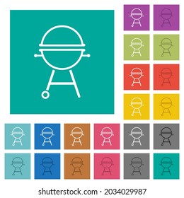 Barbecue grill with cover outline multi colored flat icons on plain square backgrounds. Included white and darker icon variations for hover or active effects.