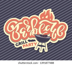 Barbecue Grill cute retro lettering label art banner poster