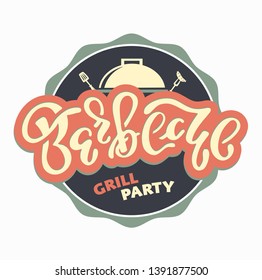 Barbecue Grill cute retro lettering label art banner poster