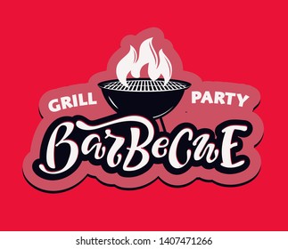 Barbecue grill - cute retro lettering label art poster