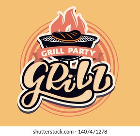 Barbecue grill - cute retro lettering label art poster