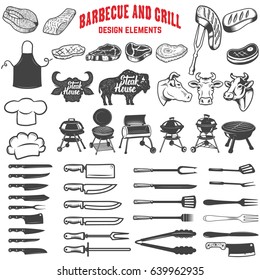 Barbecue and grill. Design elements for logo, label, emblem, sign, menu, poster. Vector illustration