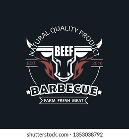 barbecue grill emblem for restaurant menu isolated on dark background