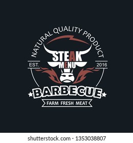 barbecue grill emblem for restaurant menu isolated on dark background
