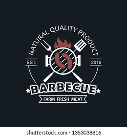 barbecue grill emblem for restaurant menu isolated on dark background