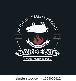 barbecue grill emblem for restaurant menu isolated on dark background
