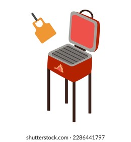 Barbecue grill. Equipment for cooking. Vector illustration of a barbecue. Blower for coals, fan for barbecue. White insulated background. 