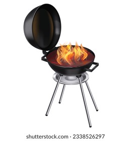 Barbecue Grill with Fire. Party Bbq Grill in Realistic Style for Invitations Banners Fliers Posters Menu. Vector Illustration