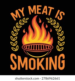 Of a barbecue grill with flames and text fire smoking