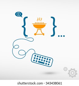Barbecue grill and flat design elements. Design concept icons for application development, web design, creative process.