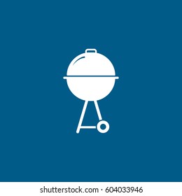 Barbecue Grill Flat Icon On Blue Background