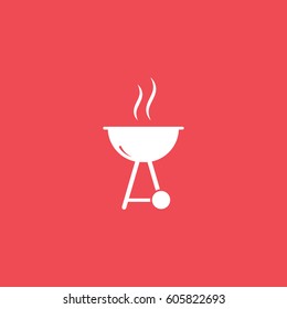 Barbecue Grill Flat Icon On Red Background