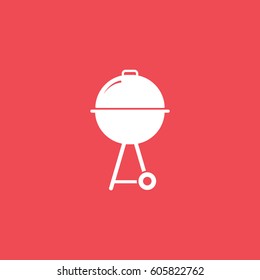 Barbecue Grill Flat Icon On Red Background