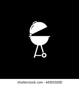 Barbecue Grill Flat Icon On Black Background