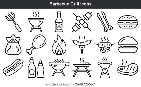 Barbecue Grill Food Icons Set Black White