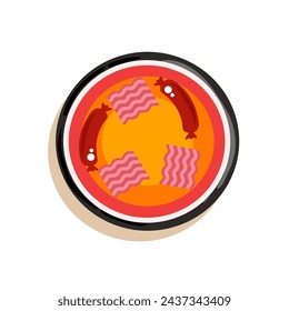 Barbecue grill with food isolated icon. BBQ party, traditional cooking food, restaurant menu element vector illustration.