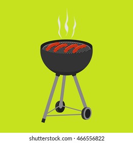 Barbecue  grill food isolated on green background. Smoky grilled sausages. BBQ icon vector for party invitation, banner, flyer  template  or  menu design. 