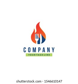 Barbecue & Grill Garden, Knife Spoon and Flame, Vector Logo Design Restaurant Inspiration
