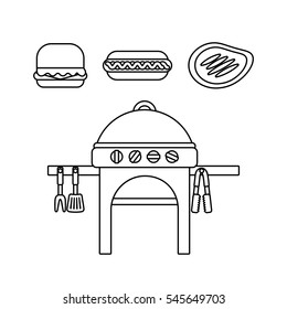 barbecue grill and grilled food  icon over white background. delicious barbecue concept. vector illustration