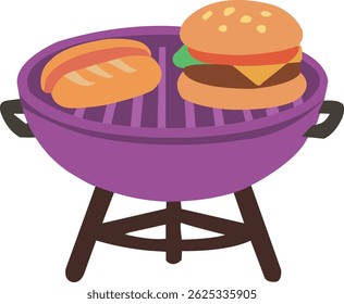 Barbecue grill with a hamburger and sandwich.