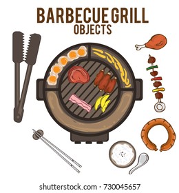 barbecue grill hand drawing graphic objects food