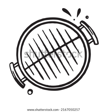 Barbecue grill hand-drawn. Doodle kitchen accessories. Vector illustration