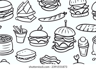 Barbecue grill hand-drawn outline doodle Set. BBQ Vector Illustration Barbecue party Sketch