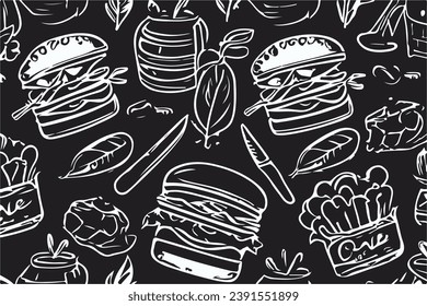 Barbecue grill hand-drawn outline doodle Set. BBQ Vector Illustration Barbecue party Sketch