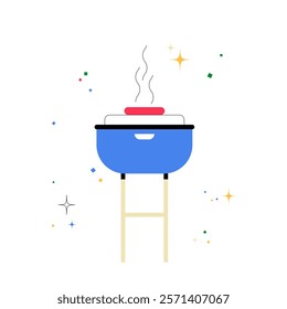 Barbecue Grill With Hotdog In Flat Vector Illustration Symbolizing Outdoor Cooking, Picnics, And Summer Gatherings, Isolated On White Background.