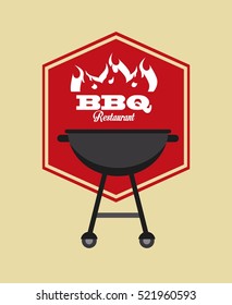 barbecue grill icon inside red frame. colorful design. vector illustration