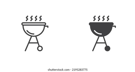 Barbecue grill icon, line and glyph version, outline and filled vector sign. BBQ linear and full pictogram. Symbol, logo illustration. Different style icons set