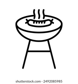 Barbecue grill icon linear logo mark in black and white