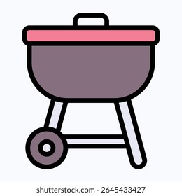 Barbecue Grill Icon. Outdoor Cooking Symbol. BBQ Grill, Vector Style Lineal color Icon.	