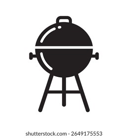 Barbecue grill icon for outdoor cooking with a charcoal setup a classic round kettle grill for summer picnics parties and grilling food vector solid glyph icon