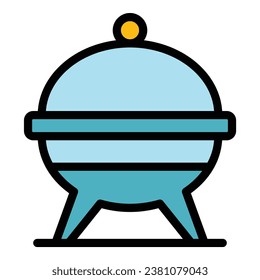 Barbecue grill icon outline vector. Fire meat. Party steak color flat