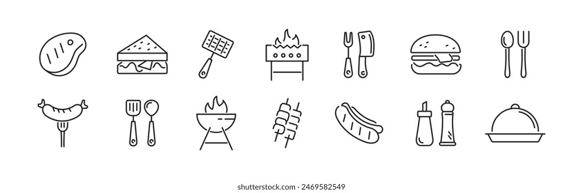 Barbecue and grill icon set. Grilling line icons set. BBQ vector illustration.