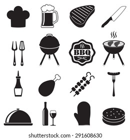 Barbecue grill icon set isolated on white background. BBQ symbols. Vector illustration.