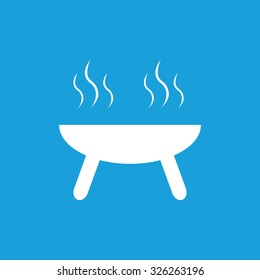 Barbecue grill icon, white simple image isolated on blue background
