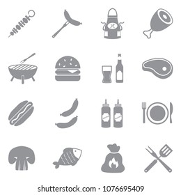 Barbecue And Grill Icons. Gray Flat Design. Vector Illustration. 