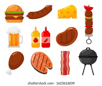 barbecue and grill icons set. bbq party isolated on white background. vector illustration.