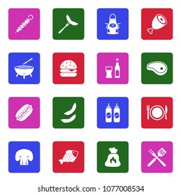 Barbecue And Grill Icons. White Flat Design In Square. Vector Illustration. 
