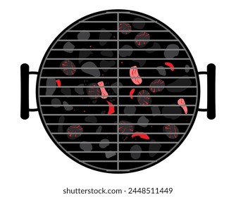 Barbecue grill illustration with burning coals. Top view on bbq vector illustration.