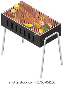 Barbecue grill and ingredients. Vector illustration