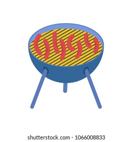 Barbecue grill isolated. Fried sausage. BBQ Isometrics