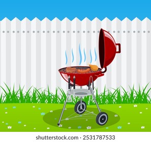 barbecue grill and kitchen utensils. vector illustration in flat style